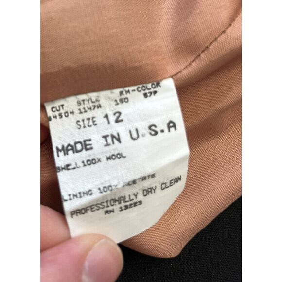 BILL BLASS Brown 100% Wool Vintage Plaid Belted Mid-Length Jacket Skirt Set 12 - Picture 4 of 5